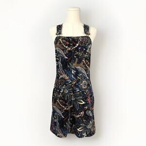 Fishbowl Corduroy Overall Dress M Blue Paisley Abstract Y2K Preppy Artsy Grunge